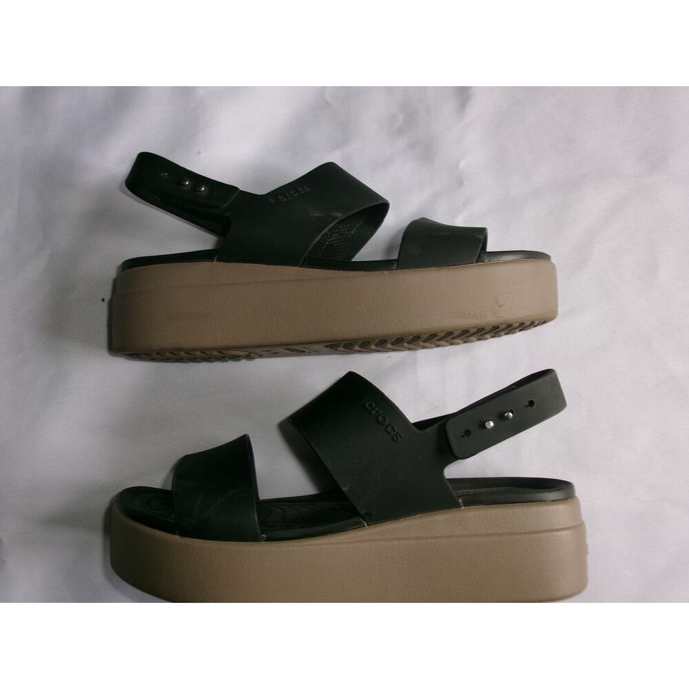 Crocs Brooklyn Low Wedge Sandals Womens 9 Black Mushroom Platform Slingback